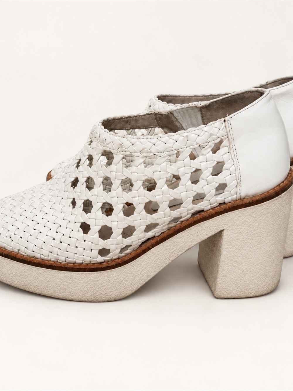 Miista White Woven Block-Heel Shoes